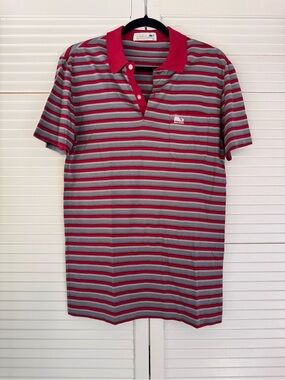 Vintage 70’s/80’s Baleno Men's Red and Gray Striped Polo Shirt - Classic Casual